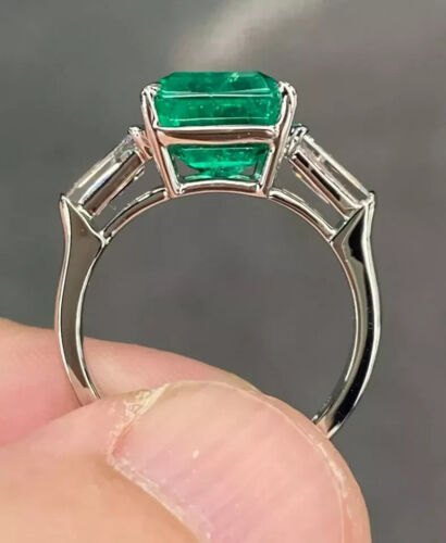 Natural 4.25 Ctw Verde Colombia Esmeralda 925 Plata de Ley Anillo de Compromiso - Imagen 5 de 7