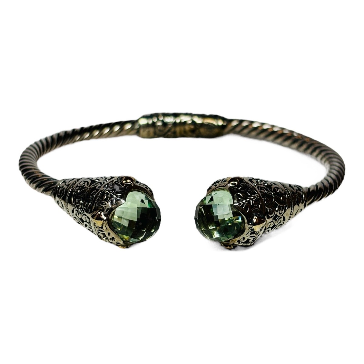 Ki Sterling 925 Silver Green Gemstone End Cuff Bracelet 7.5