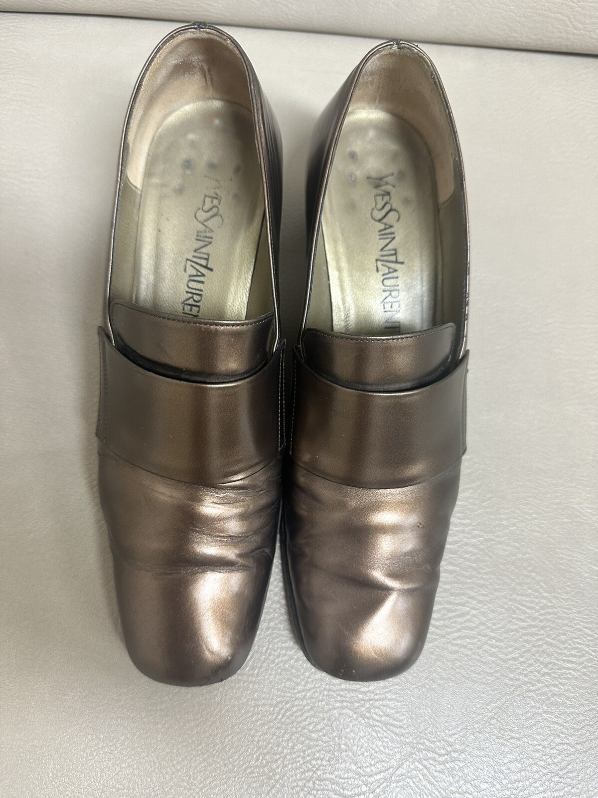 Scarpe da donna Yves Saint Laurent tacco metallo bronzo taglia 7M