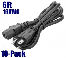 10-Pack 6FT Heavy Duty 16AWG Computer/TV Power Cord NEMA 5-15P to IEC320-C13 Lot