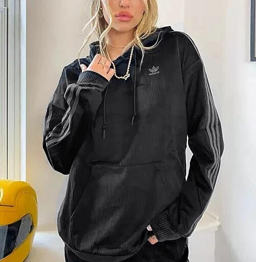 Adidas Damen Plus Size Hoodie Trefoil Kapuzen Pullover Samt Kord