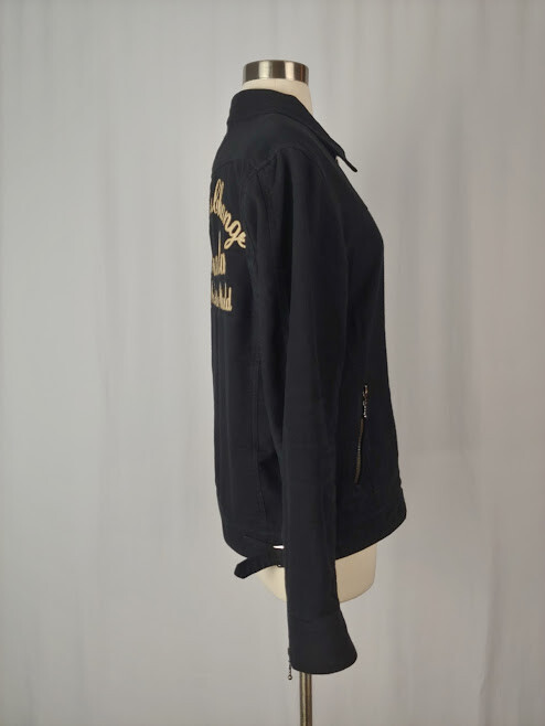 Jack Rose Men's Black Embroidered Searched Myself Cotton Zip Front Moto Jacket 5