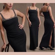 NWT 995 Sachin Babi 14 Sam Square Beaded Crepe Column Gown Black J1505