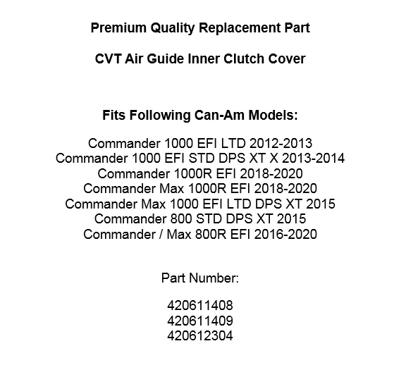 Cubierta interior de guía de aire CVT para Can-Am Commander / Max 1000 1000R 800 800R EFI Foto 4 de 4