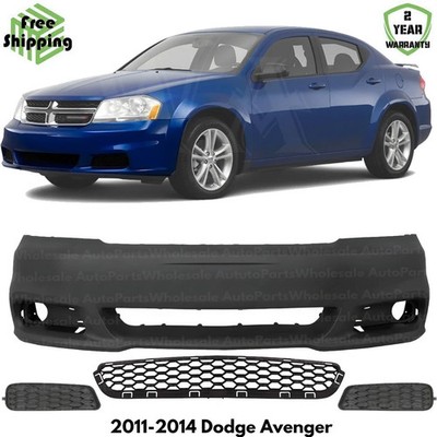 Front Bumper Cover Paintable & Fog Lights Covers Kit For 2011-2014 Dodge Avenger