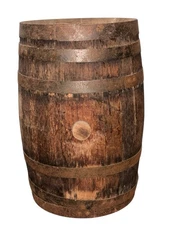 Sm Vintage Oak Wood Whiskey Wine Barrel Keg With 6 Metal Bands 16 1/2" H x 12" W