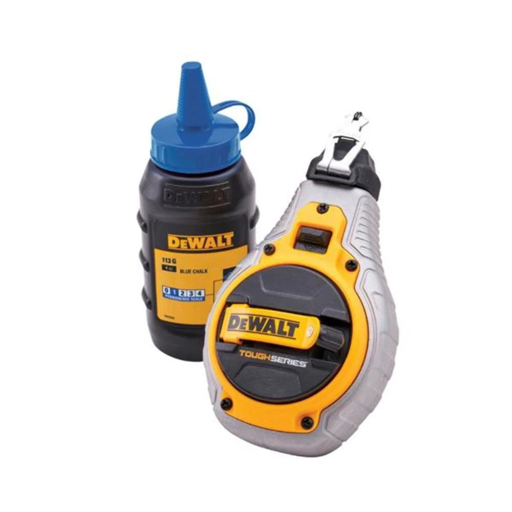 DEWALT Chalk Line Set 30m Blue String Line Level Reel Builders Brick Laying Tool