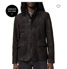 AllSaints Men's Anthracite Survey Leather Blazer Jacket Size Small All Saints