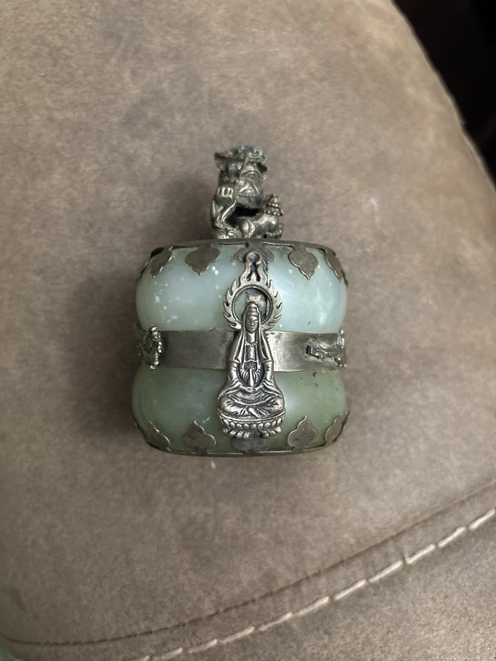 Buque guardián chino de bronce de jade/nefrita de mediados del siglo XX dinastía Qing raro Foto 2 de 4