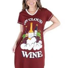Lazy one On Cloud Wine Short Sleeve Burgundy Graphic Night Shirt Dress Women L
