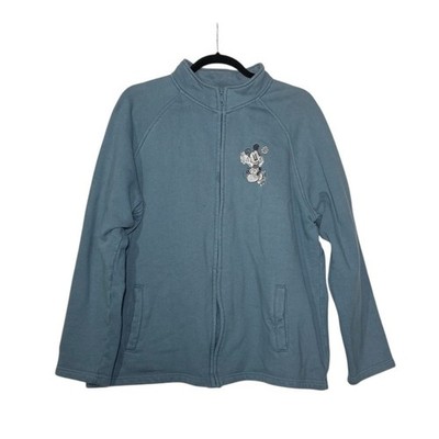 Disney Vintage Zip Up Sweatshirt Mickey Mouse Embroidered Teal Silver Size 1X