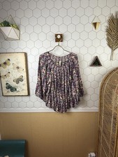 RAGA Bohemian Pink Floral Print Blouse with Smocked Neckline - Size - Medium