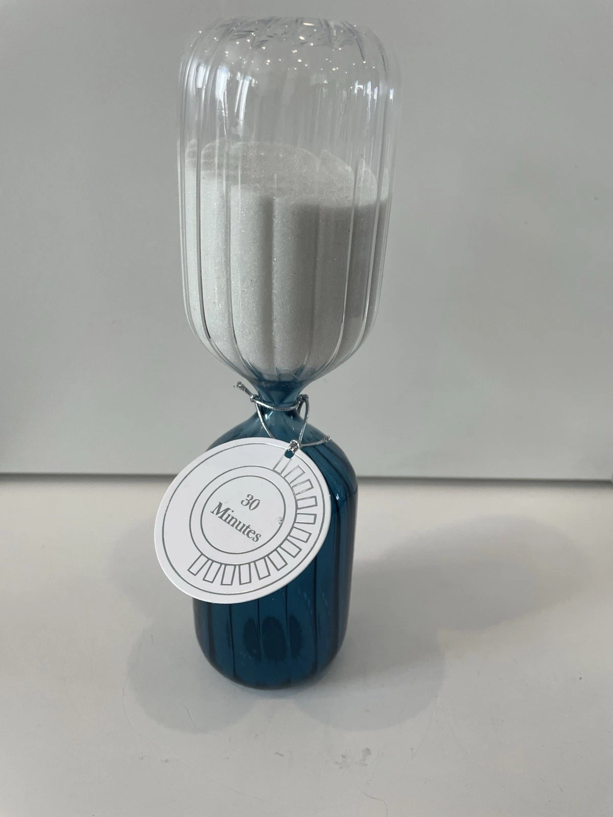 Hourglass White Sand 30 min timer Blue White Glass