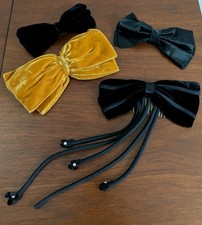 Vintage Hair Bows Comb Velvet Satin Italy Korea 80s Preppy Coquette Lot of 4