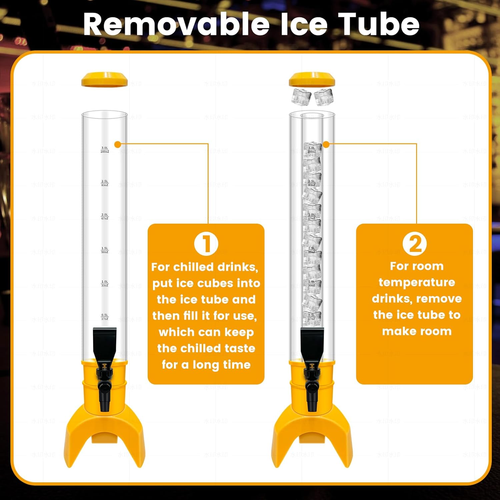 2 Pcs 3L Beer Dispenser Tower with Ice Tube for Parties - Yellow - Picture 4 of 7