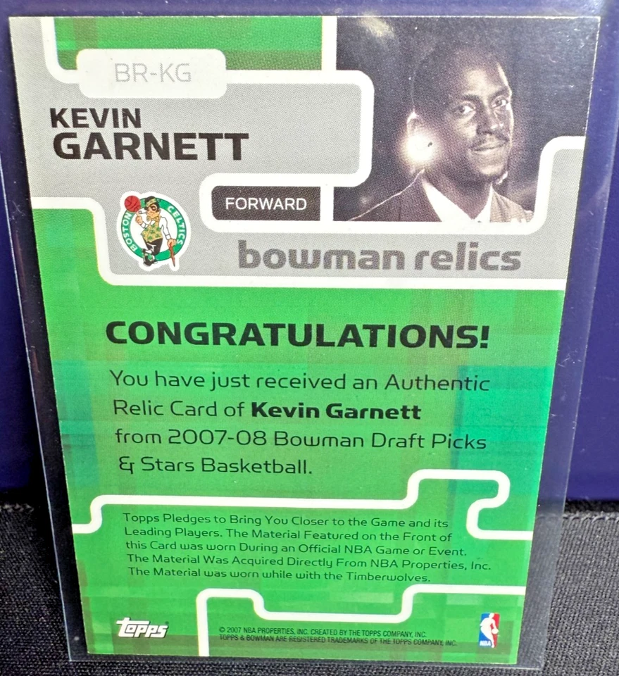 Parche de camiseta Bowman Kevin Garnett 2007-08 usado en el juego Salón SSP RARO Foto 2 de 2