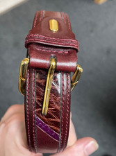Vintage 80s/90s Sz. 40 Paolo da Ponte Red/Purple/Brown Leather Belt, Art Deco