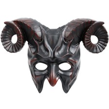 VZQI Krampus Mask for Adults, Ram Horn Half Face Halloween Medium, Red