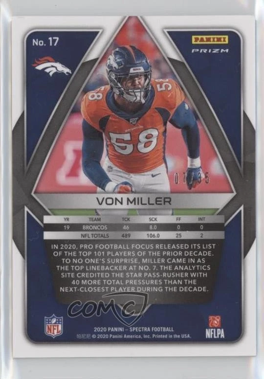 2020 Panini Spectra Neon Green Prizm /35 Von Miller #17 - Image 2 of 2