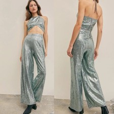 NWT Cider Disco Diva Metallic Wide Leg Trouser M Silver Sold Out Party NYE