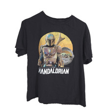 Star Wars T Shirt Mens Large Black Mandalorian Baby Yoda Graphic Short Sleeve