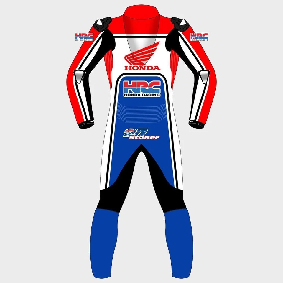 Traje de cuero para motocicleta Honda de una pieza | Armadura aprobada por la CE | Suite de carreras para hombre Foto 2 de 4