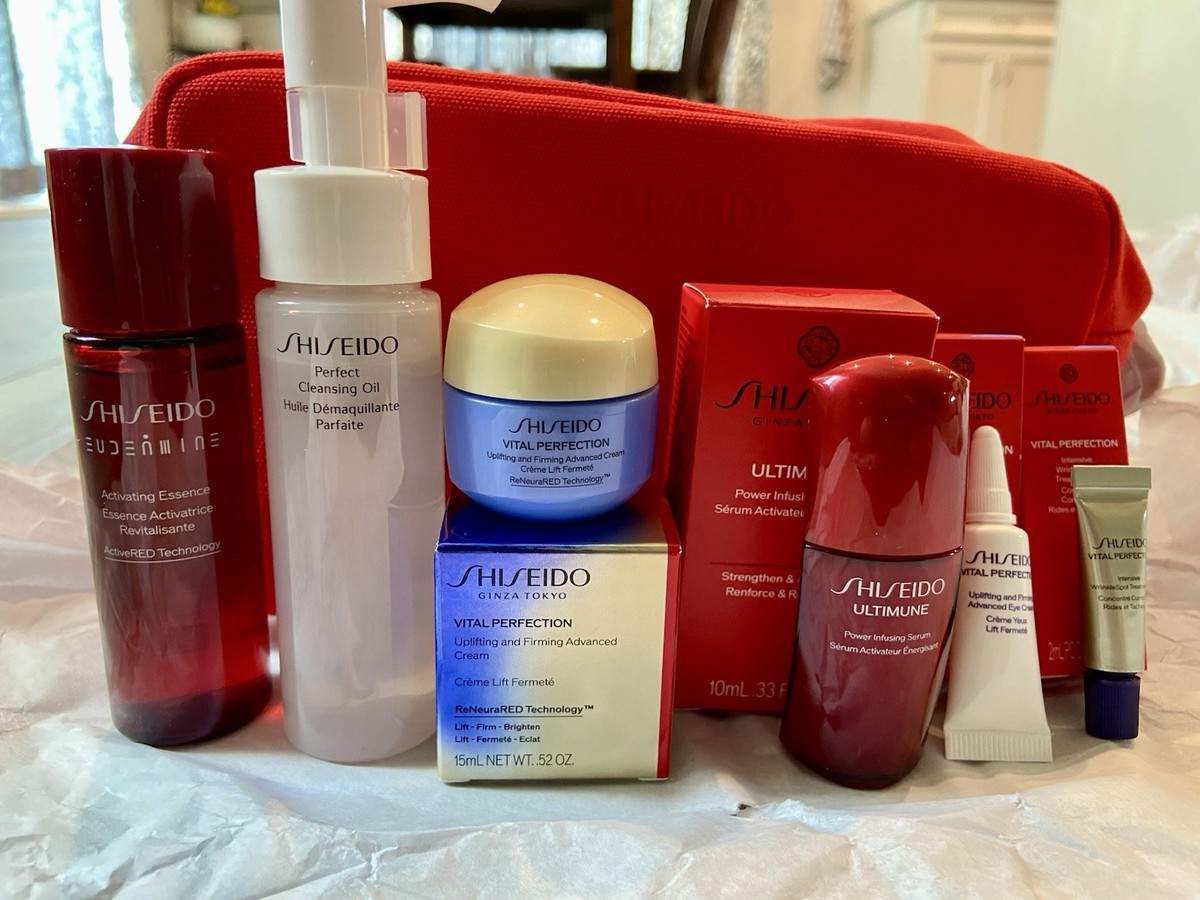 Shiseido Vital Perfection Gift Set with Red Pouch 7 Pcs Total NEW