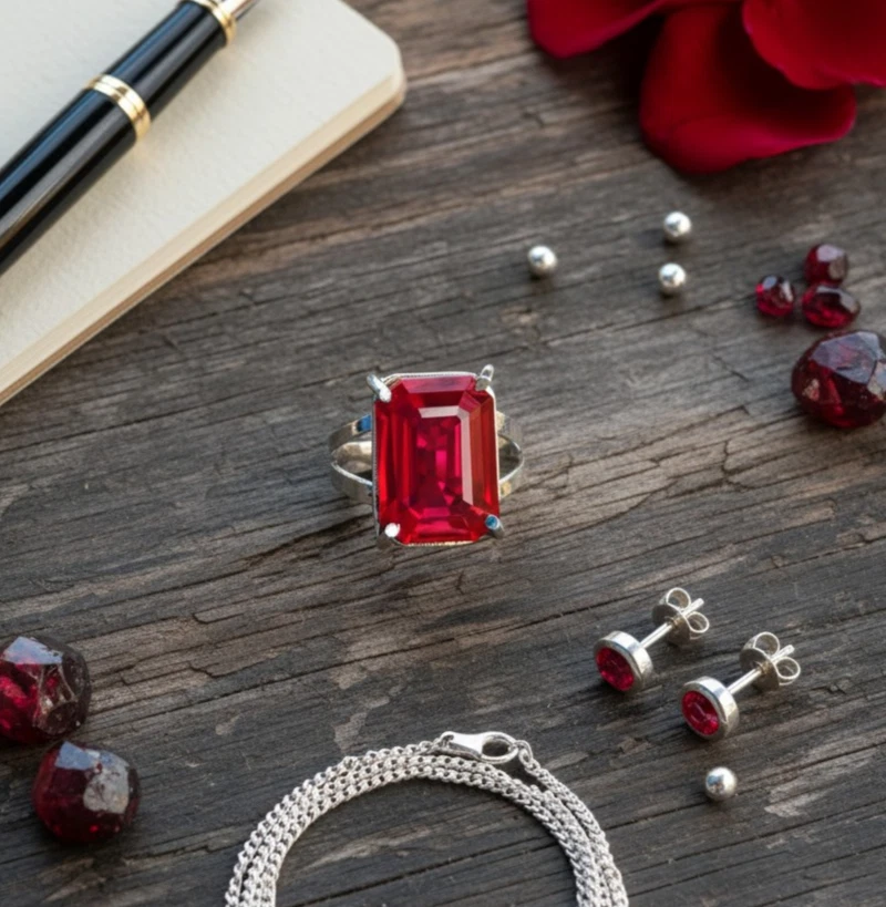 7 ANELLI taglio smeraldo pietra preziosa sciolta rubino creata in laboratorio - Immagine 2 di 4