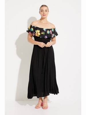Desigual Susan Maxi Dress Size S Black Off Shoulder Flamenco Dancing Date Night