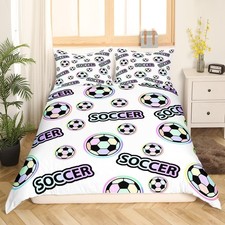 Colorful Soccer Ball Bedding Set for Kids Boys Girls Sports Theme Comforter C...