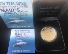 2010 MAUI S DOLPHIN SILVER PROOF COIN ~ NEW ZEALAND $5 COIN ~ORIG BOX+COA ~0.999