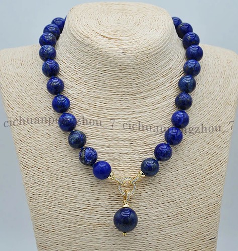 Natural Blue Lapis Lazuli Round Gemstone Beads Pendant Necklace 6/8/10/12/14mm - Picture 4 of 11
