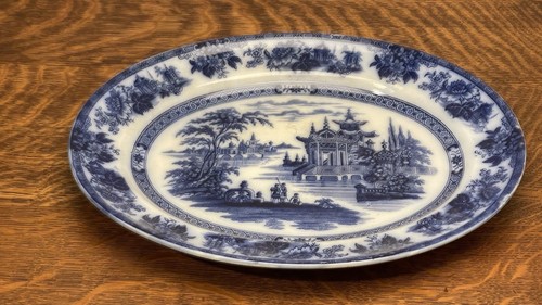 Vntg Royal Doulton Burslem 15 1/4" Oval Flow Blue Platter Madras England - Picture 8 of 8