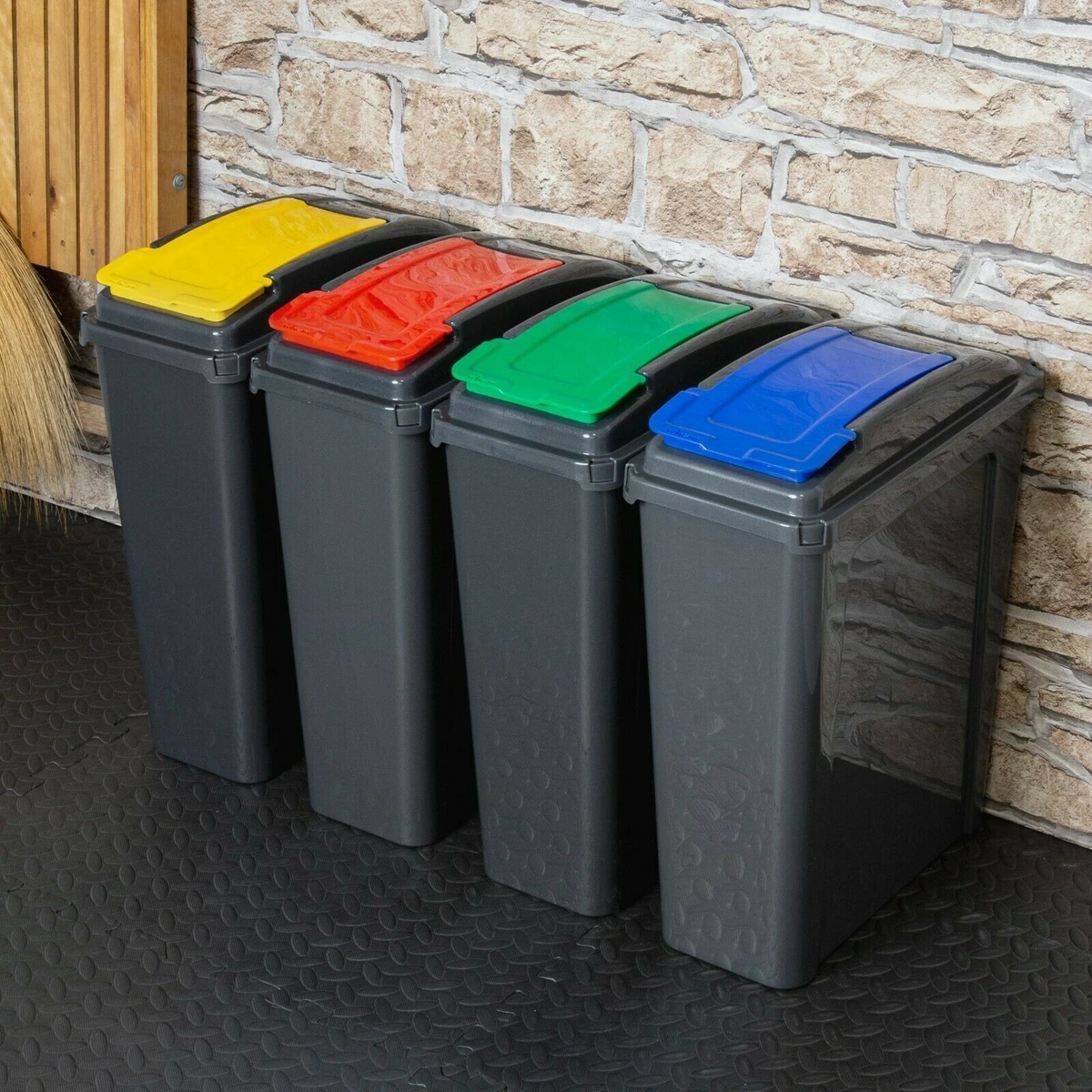 RECYCLE BIN 25 LITRE SLIM SORTING BIN KITCHEN OFFICE WITH LID BLUE RED  YELLOW GR