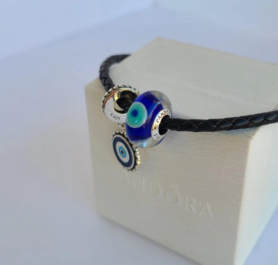 Juego de 2 nuevos dijes Pandora auténticos mal de ojo colgantes y de Murano Foto 2 de 4