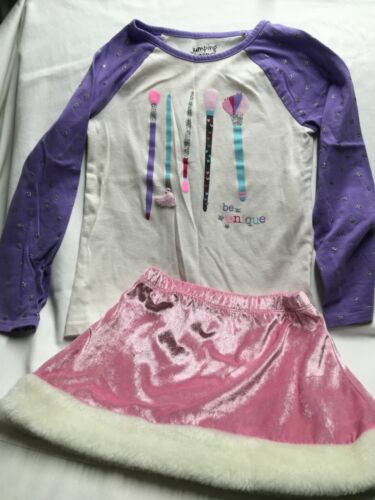 Girls Lot 1052-Jumping Beans Tee- Be Unique & Pink Velvety Skirt - Size 4 &7
