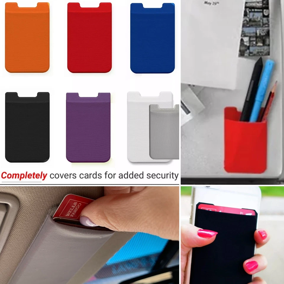 PACK of 6 HQ Elastic Lycra Pouch 3M Sticker Wallet Phone Car Visor Card Holder - Image 3 of 4