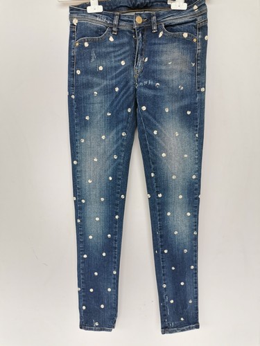JEANS DONNA SKINNY CON POIS DIPINTI A MANO. SKINNY VITA ALTA | eBay