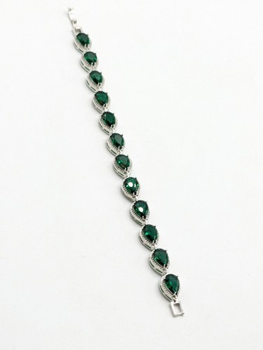 Silver Tone Faux Emerald Teardrop Pear Cut Bracelet - Picture 9 of 10