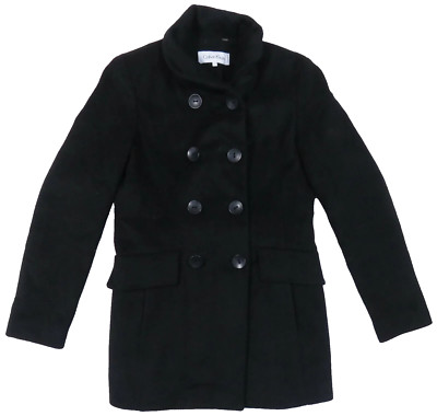 Calvin Klein Wool Blend Quilt Lined Full Button Womens Winter Peacoat Jacket 2