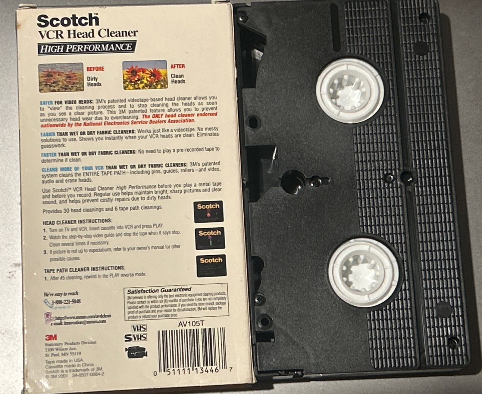 Scotch Professional VCR Head Cleaner 3M High Performance VHS Tape