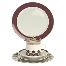 Ensemble by Pickard 5 Piece Bone China Place Setting Red Gold Burgundy Mint!