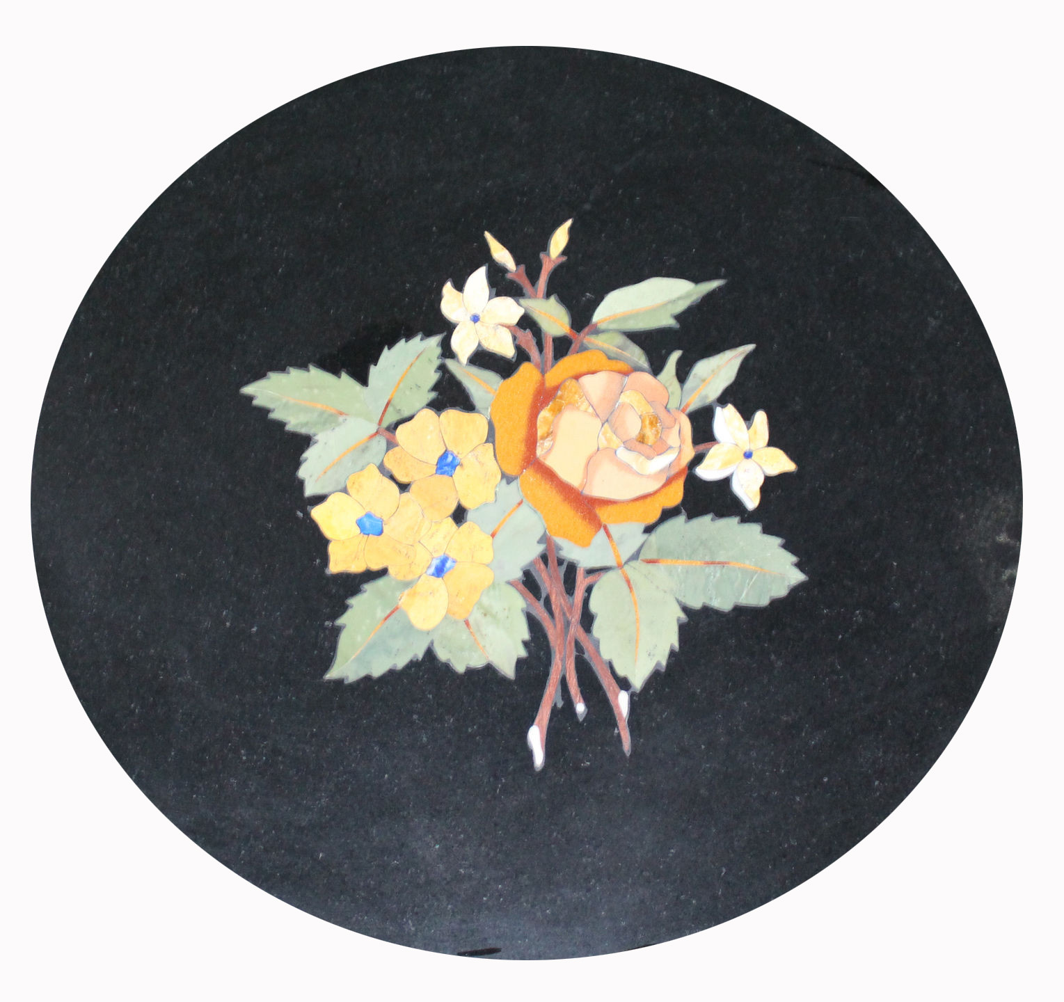 18-inch black side table with pietra dura marble inlay for home and garden decor
