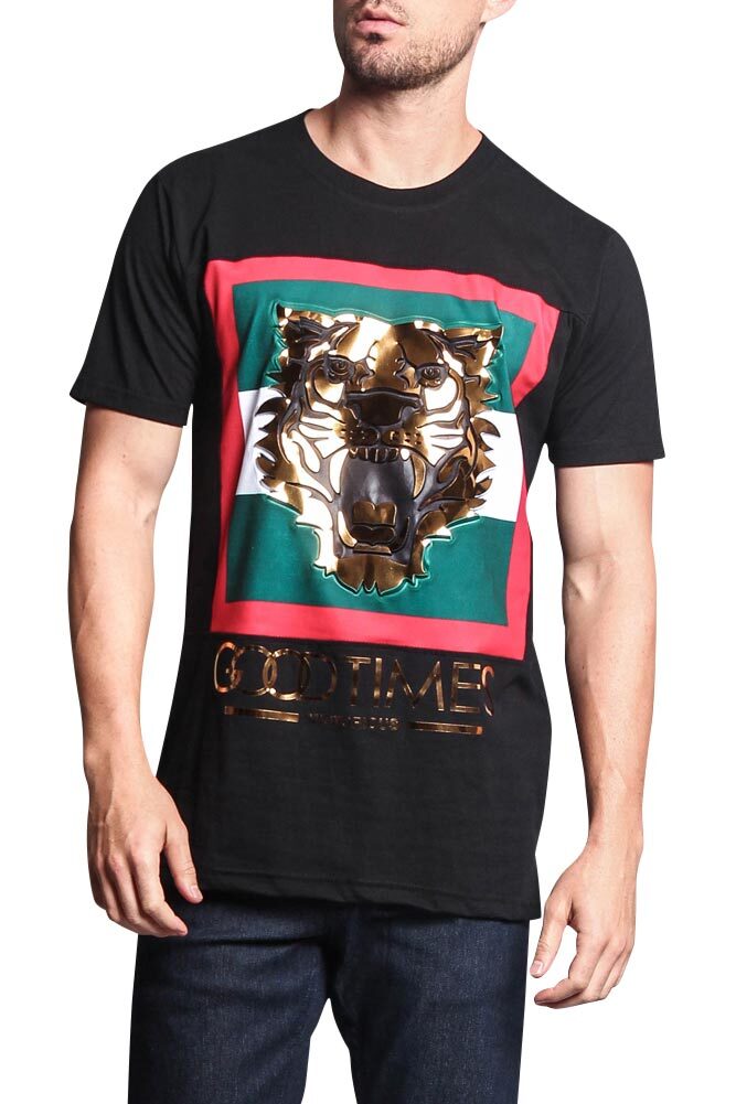 Victorious Men's 3D Metallic embossed GOOD TIMES TIGER T Victorious Men's 3D Metallic embossed GOOD TIMES TIGER T