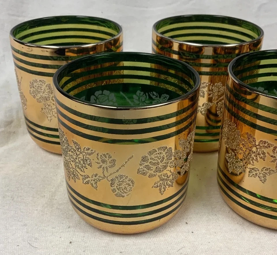 "Juego de 6 vasos de jugo Kyongnam dorado y verde Corea 3,25""" Foto 3 de 4