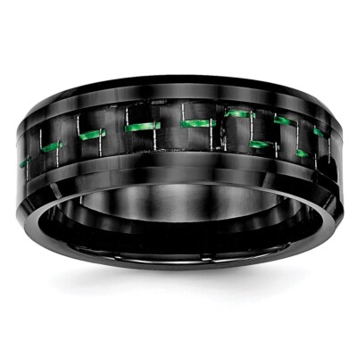 Chisel Ceramic Black with Green Carbon Fiber Inlay Beveled Edge Ring S:9