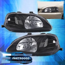 For 99-00 Honda Civic EK/EJ/EM JDM Headlights Lamps Pair Left+Right Black Clear