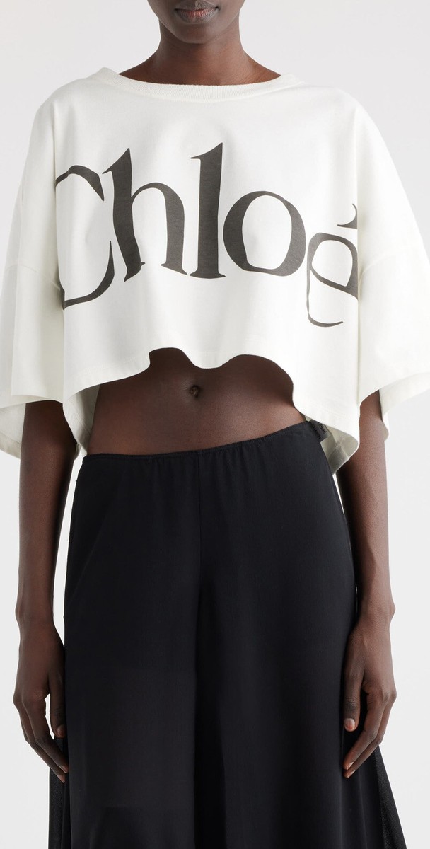 Tシャツ・カットソー CHLOE Women Tops CH24WMP47667 001 BLACK NWT CHLOE Oversize Crop Graphic T-Shirt Chloé M | eBay