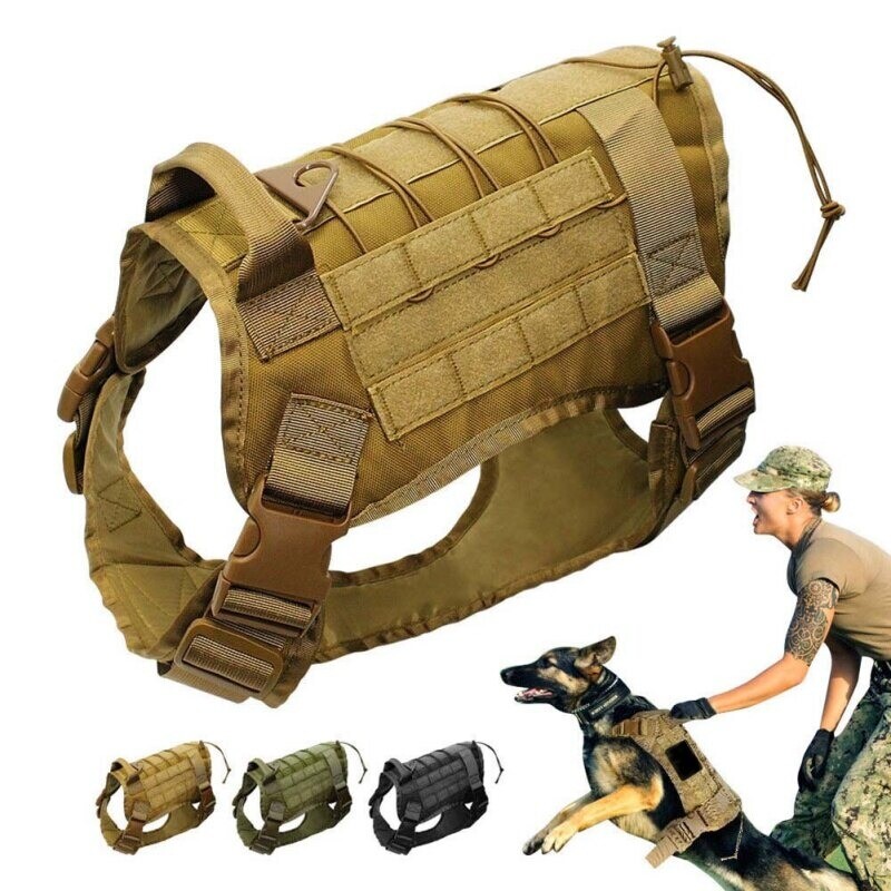 Harnais tactique pour chien militaire avec motifs camouflage réglable en tailles S à XL