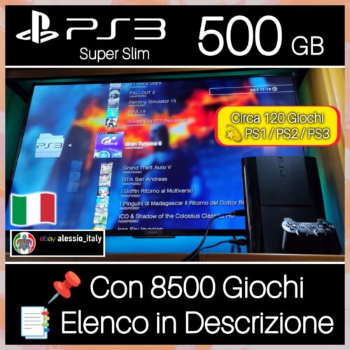 PS3 SUPER SLIM 500 GB ✨ Circa 8500 Giochi 🎮 1 Pad Sony 💫 Playstation 3 Console - Foto 1 di 7